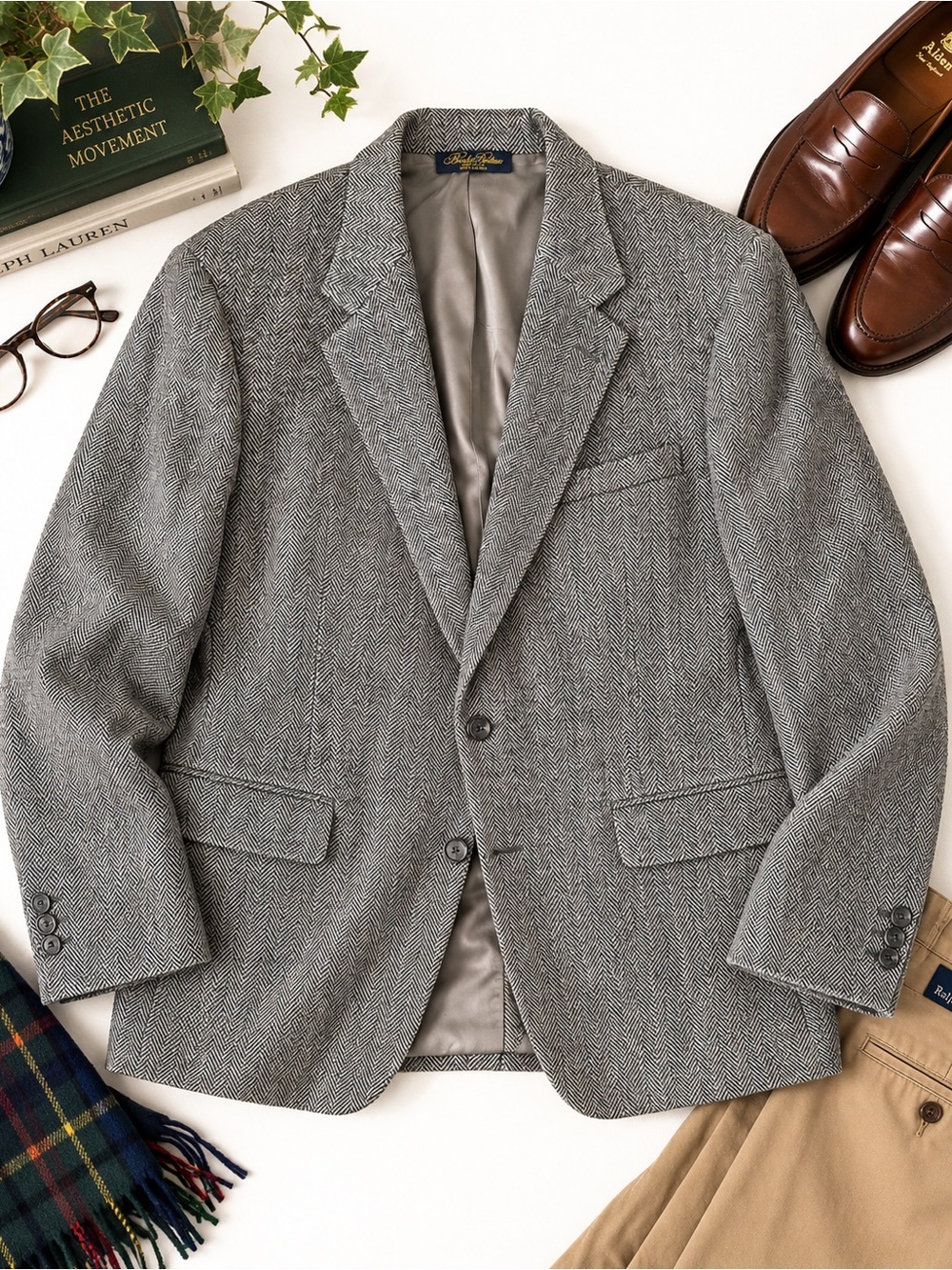 Brooks Brothers Gray Herringbone Wool Blazer / Sport Coat / tweed jacket 42R